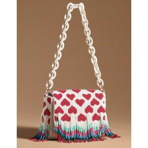Anthropologie Beaded Heart Fringe Shoulder Bag